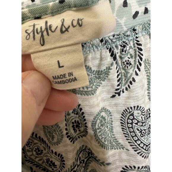 Style & Co Sage Green Paisley Peasant Top Blouse 3/4 Sleeve Size Large - Picture 6 of 8